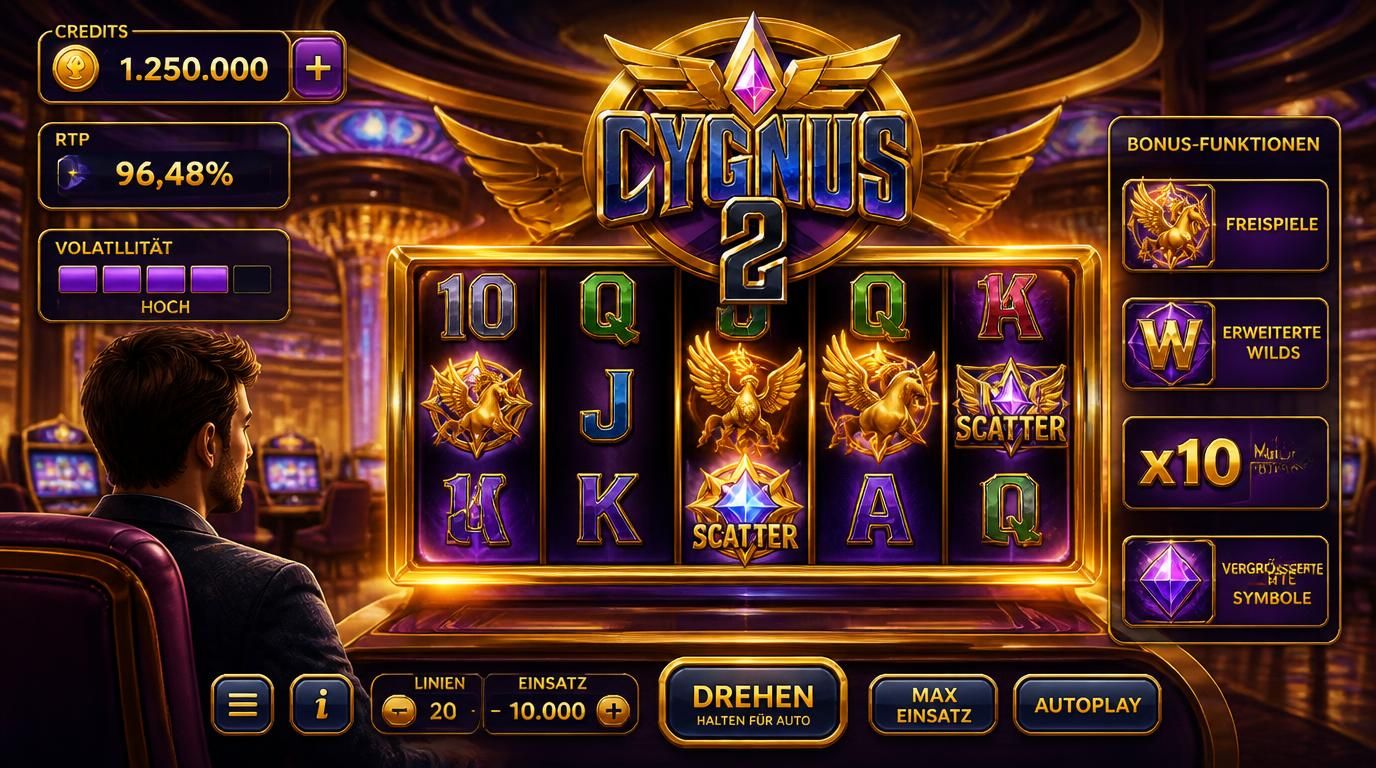 Spieler am Slot mit virtuellen Credits und RTP-Anzeige